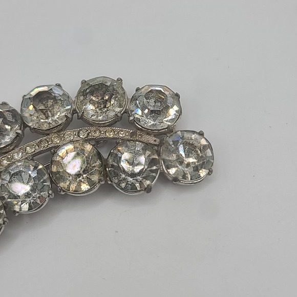 Vintage Rhinestone Brooch Silver Tone Large Heavy - Picture 4 of 13
